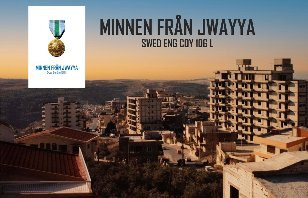 Solnedgång över en libanesisk stad med halvfärdiga höghus. samt omslaget på en bok.